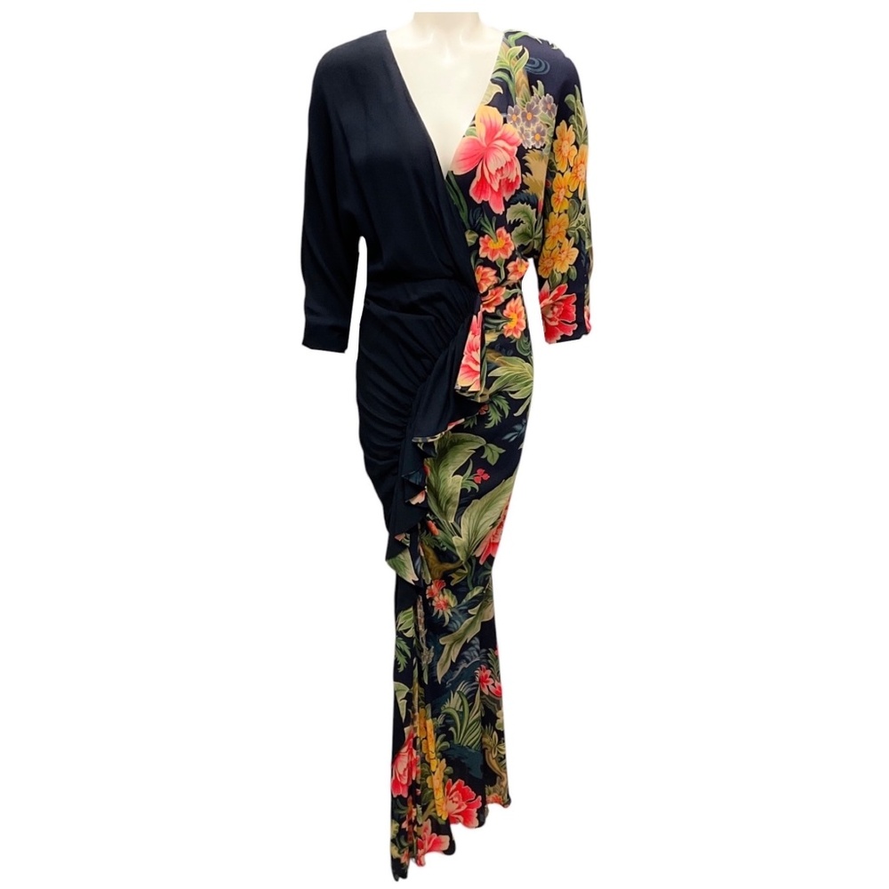 ETRO NAVY BLUE MULTI 2024 FLORAL PRINT MAXI DRESS